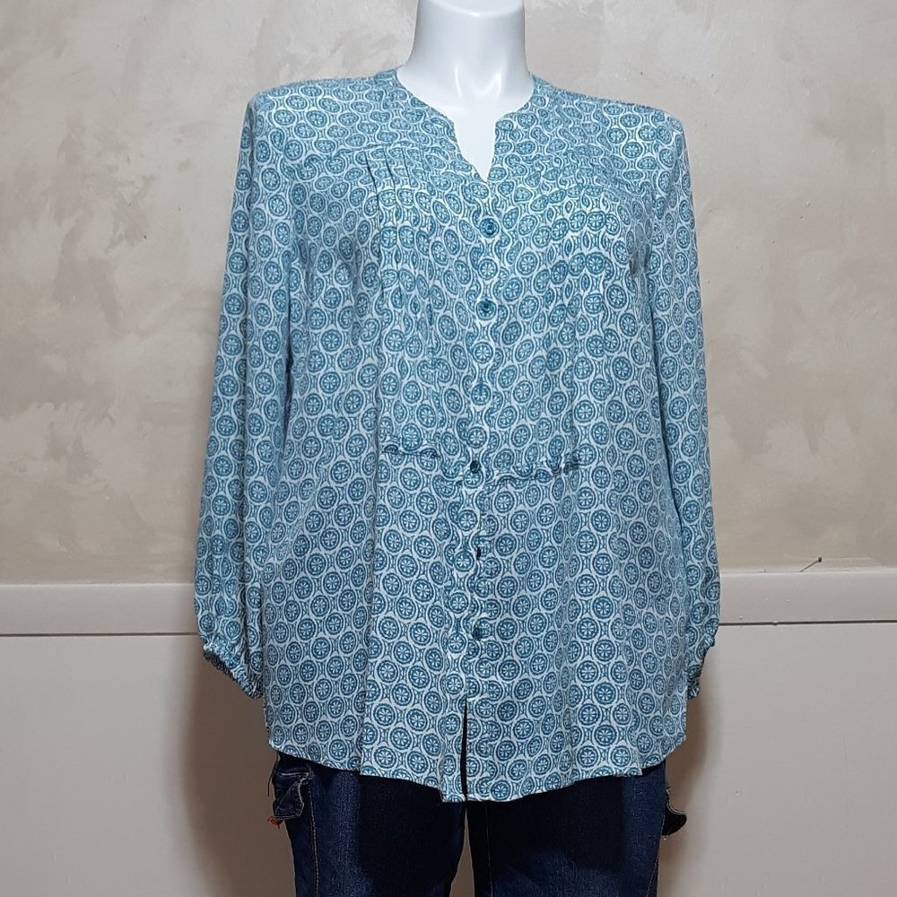 Terra & Sky womans blouse size 0X [14w]  color cool water